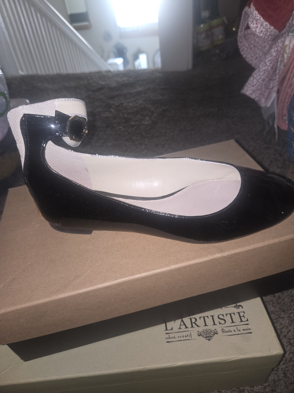 Black Patent Ankle-Strap Ballet Flat